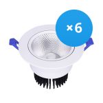 Lot 6x Downlight LED Rond Inclinable 12W 960lm 60D - 930 Blanc Chaud | 110mm - Diamètre 90mm - UGR <19