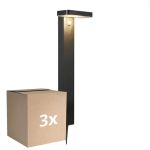Lot 3x Nordlux Solar Éclairage de jardin Rica Carré Acier Inoxydable Noir 4.5W 380lm - 830 Blanc Chaud |Détecteur de Mouvement et de Lumière